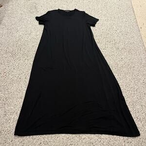 Quince Bamboo Jersey Maternity Nursing T-Shirt Dress S Black Classic Casual